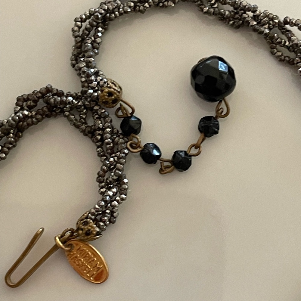 Haskell Diamonte Pearl Gold Filigree Black Pendant Signed Vintage Necklace - Picture 5 of 14